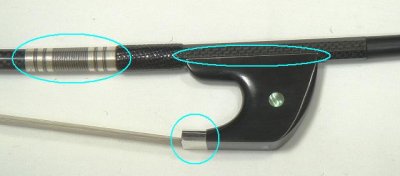 画像2: カーボン製コントラバス弓(金属部銀製・白毛)